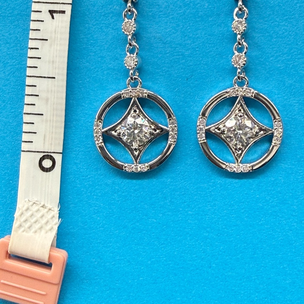 1ct Moissanite Silver Tone Dangle Earrings - Picture 3 of 4